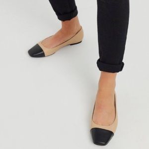 Talbots Leather Black & Tan Cap Toe Ballet Flats